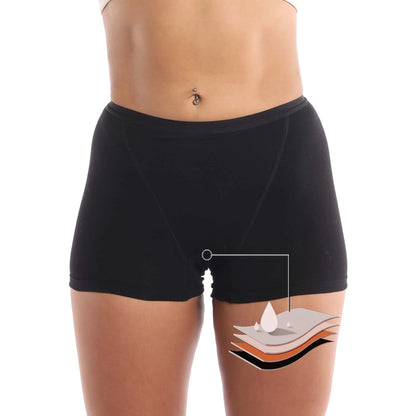 Absorbent Overnight Incontinence Boyshorts - 4-Layer Leak-Proof Cotton Menstrual Underwear for Heavy Flow