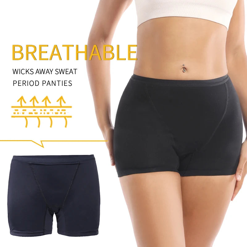 Absorbent Overnight Incontinence Boyshorts - 4-Layer Leak-Proof Cotton Menstrual Underwear for Heavy Flow