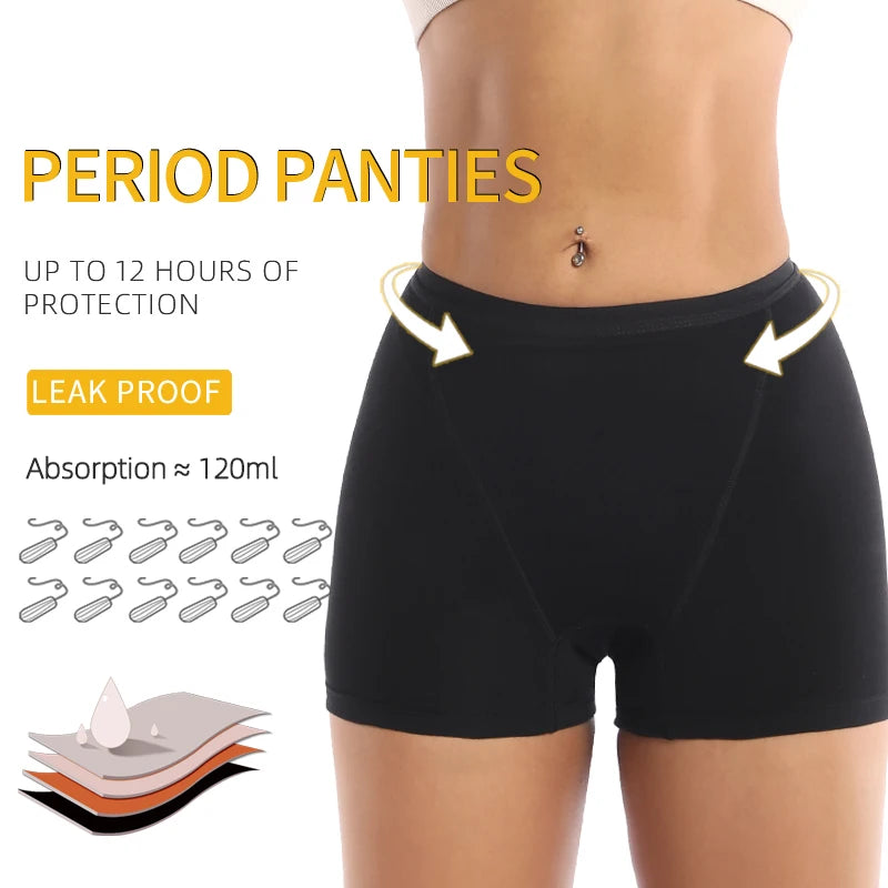 Absorbent Overnight Incontinence Boyshorts - 4-Layer Leak-Proof Cotton Menstrual Underwear for Heavy Flow