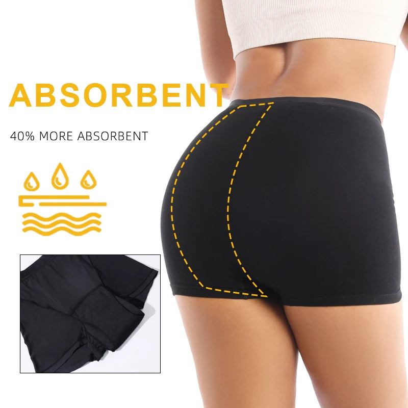 Absorbent Overnight Incontinence Boyshorts - 4-Layer Leak-Proof Cotton Menstrual Underwear for Heavy Flow